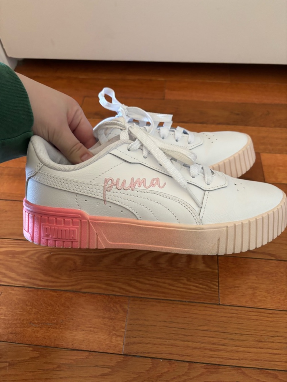 Pink and White Puma Sneakers